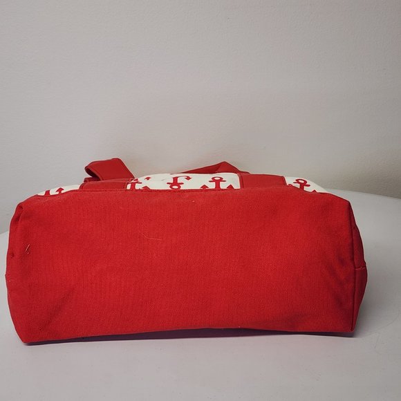 Unbranded Canvas Boat Tote Red Anchor Print Snap Closure Pockets/Change Purse - Picture 6 of 13